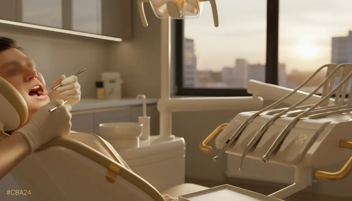 Instrumentar stomatologic si model dentar pe un birou luminos, pregatire pentru inspectia mucoasei bucale, Clinica NEO Baia Mare