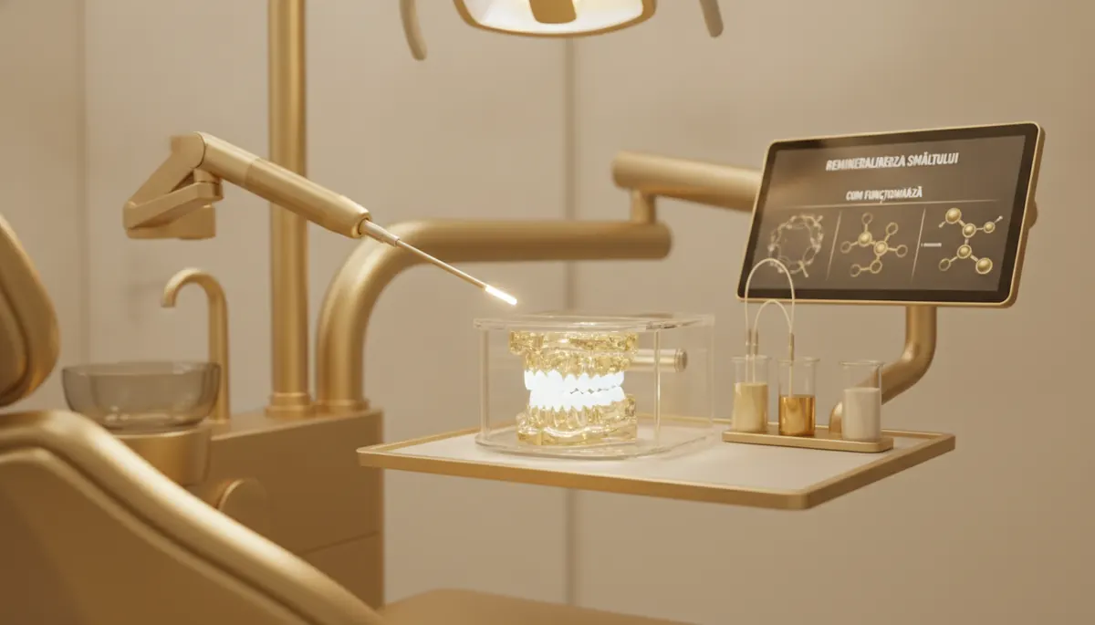 Pahar cu apa si periuta de dinti cu pasta pe blat de baie luminos, rutina zilnica pentru remineralizarea smaltului, Clinica NEO Baia Mare